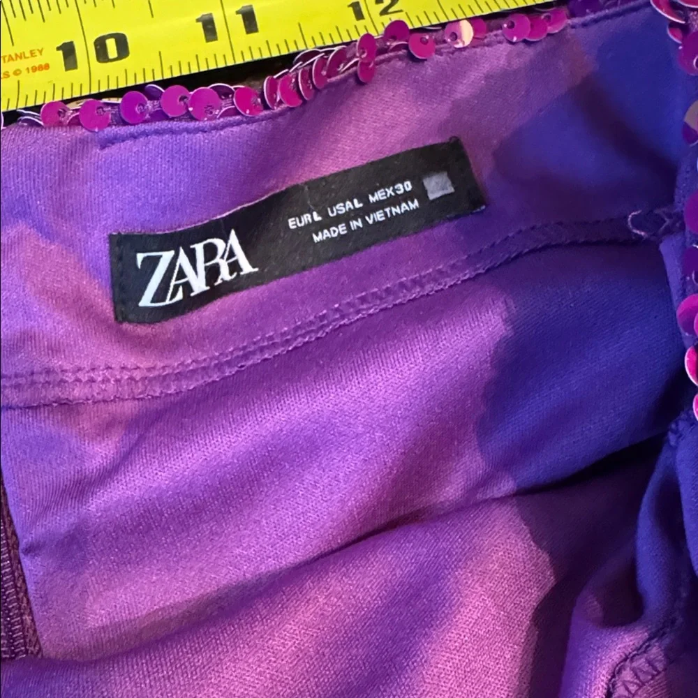Zara purple sequined ruched front slit midi skirt Size large - Picture 5 of 8